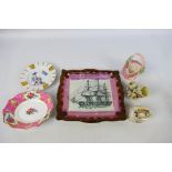 A collection of ceramics to include a Sunderland lustre ware plaque of maritime interest depicting