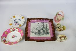 A collection of ceramics to include a Sunderland lustre ware plaque of maritime interest depicting