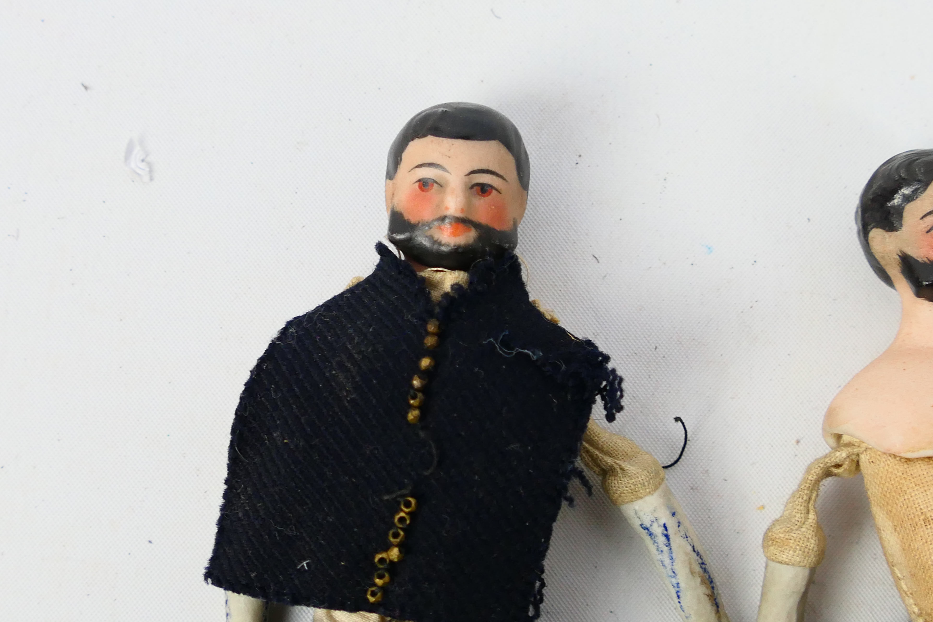 Bisque Male Dolls - 3 x bearded dolls with bisque heads, shoulders and lower limbs and cloth bodies. - Image 2 of 9