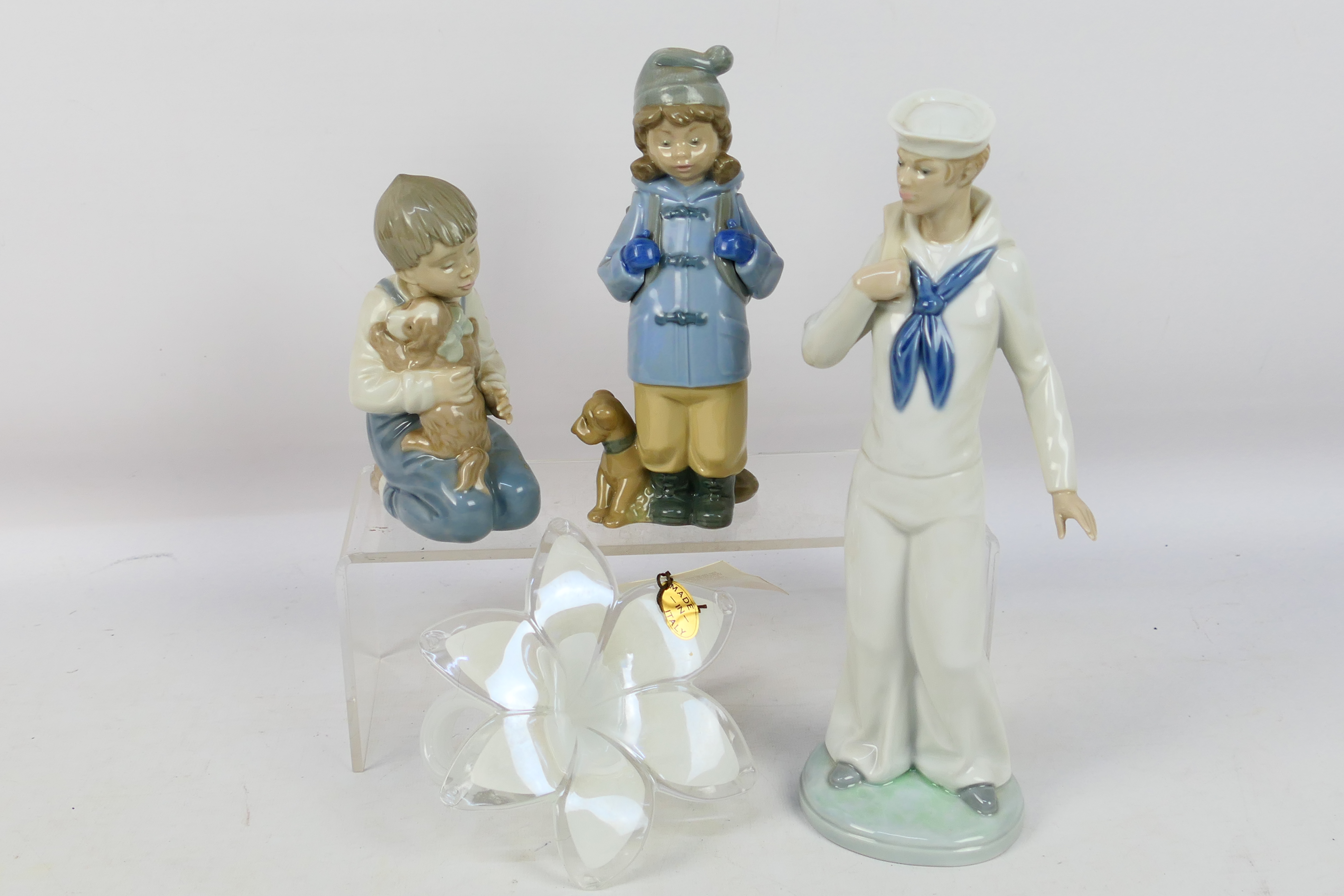 Lot comprising three Nao figures / groups, largest approximately 29 cm (h) and an Italian,