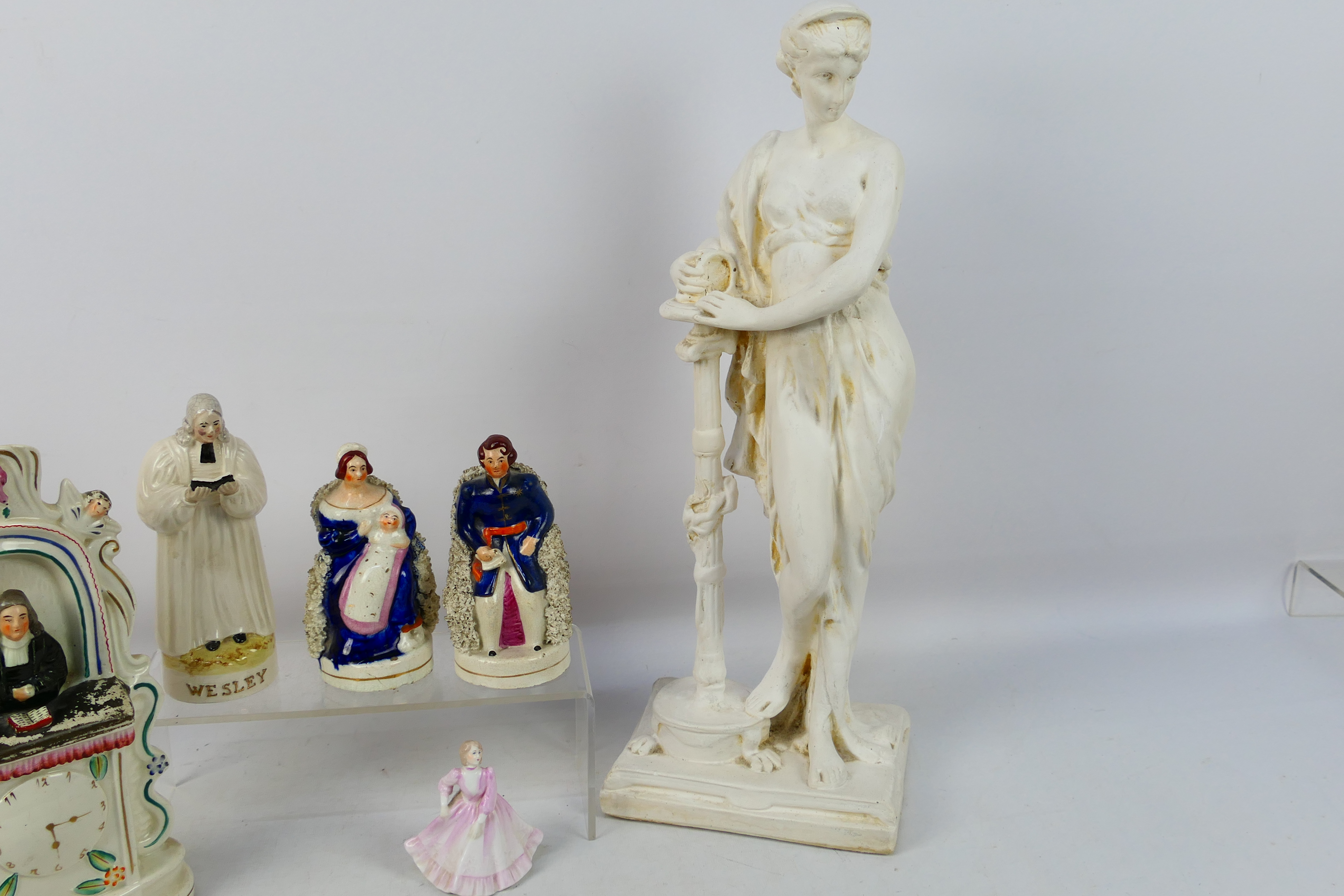 A collection of Staffordshire and other to include a Wesley clock and a large plaster figure, - Image 2 of 7