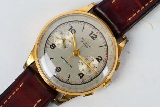 A gentleman's 18ct gold Maxor chronograph wrist watch, 38 mm (d) case,