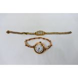 A 9ct rose gold cased wrist watch on rose metal expanding bracelet marked 9ct,