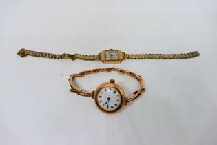 A 9ct rose gold cased wrist watch on rose metal expanding bracelet marked 9ct,