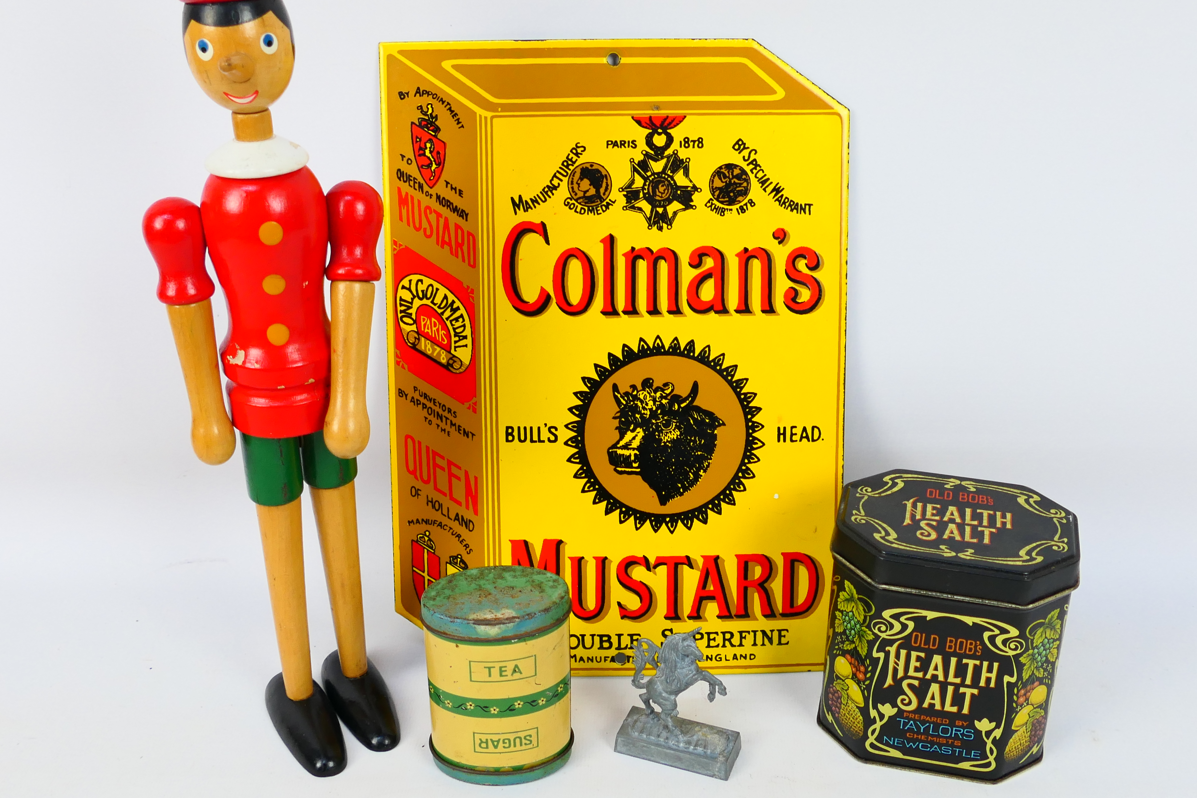 Lot to include a Coleman's Mustard enamel advertising sign, wooden Pinocchio model, - Image 3 of 5