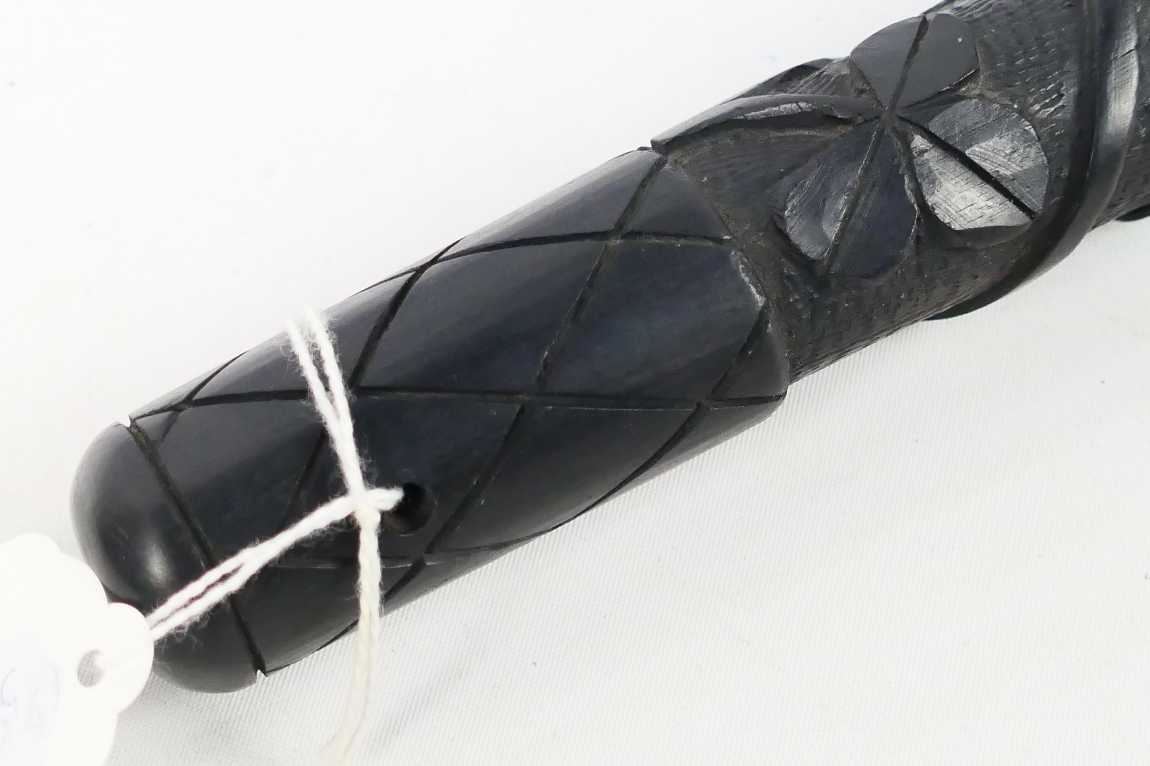 An Irish bog oak truncheon, carved with harp and shamrocks, approximately 24 cm (l). - Image 4 of 8