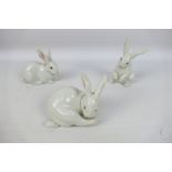 Three Lladro rabbit figures comprising # 5905 Attentive Bunny,