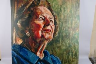 A large canvas print after Lorna May Wadsworth depicting Baroness Margaret Thatcher,