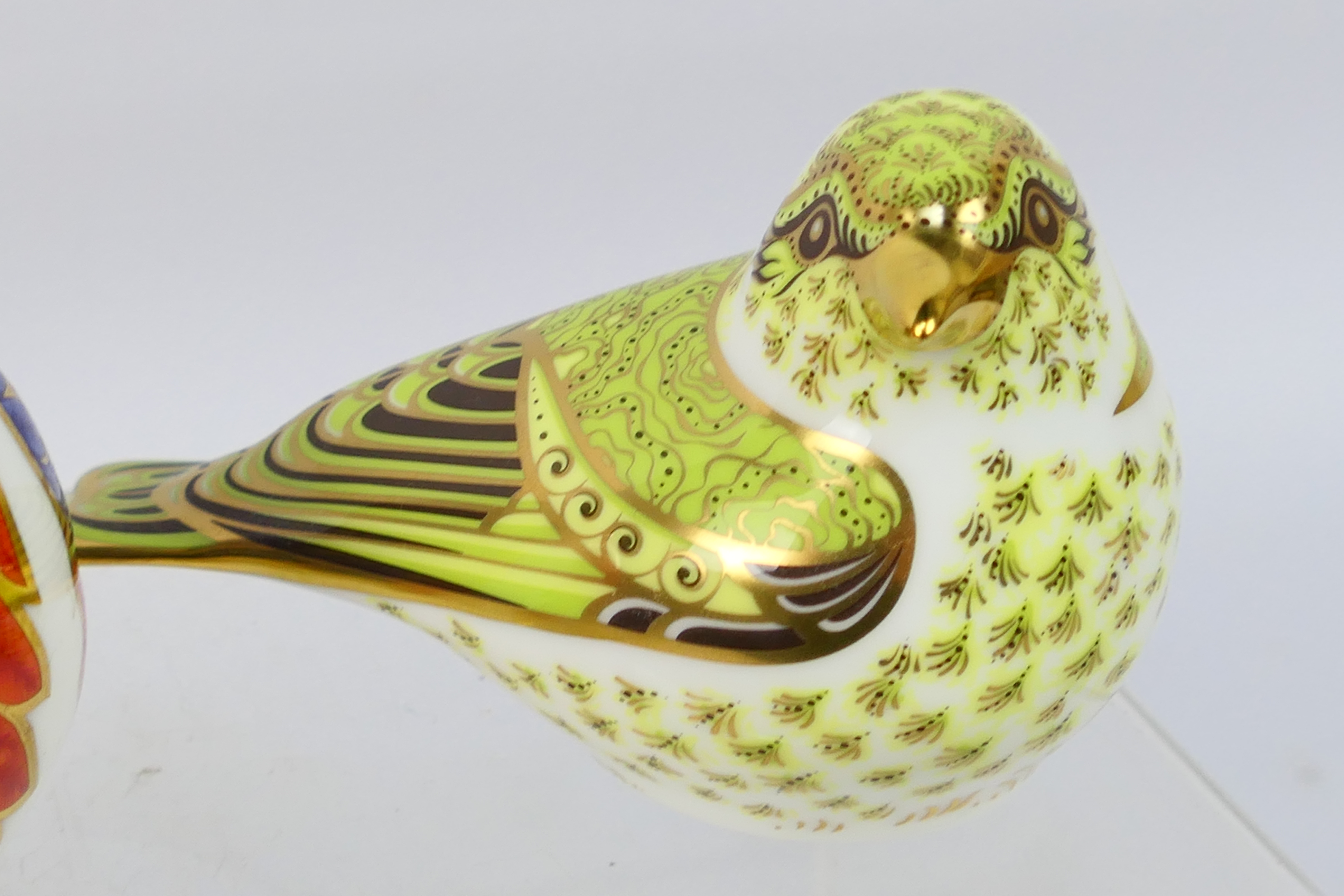 Royal Crown Derby - Three bird form paperweights to include Garden Blue Tit, Chiffchaff and Robin, - Image 3 of 8