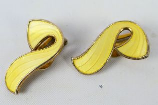 Ivar T Holth - A pair of gilt metal and enamel ear clips, stamped 925S Sterling Norway, 2.