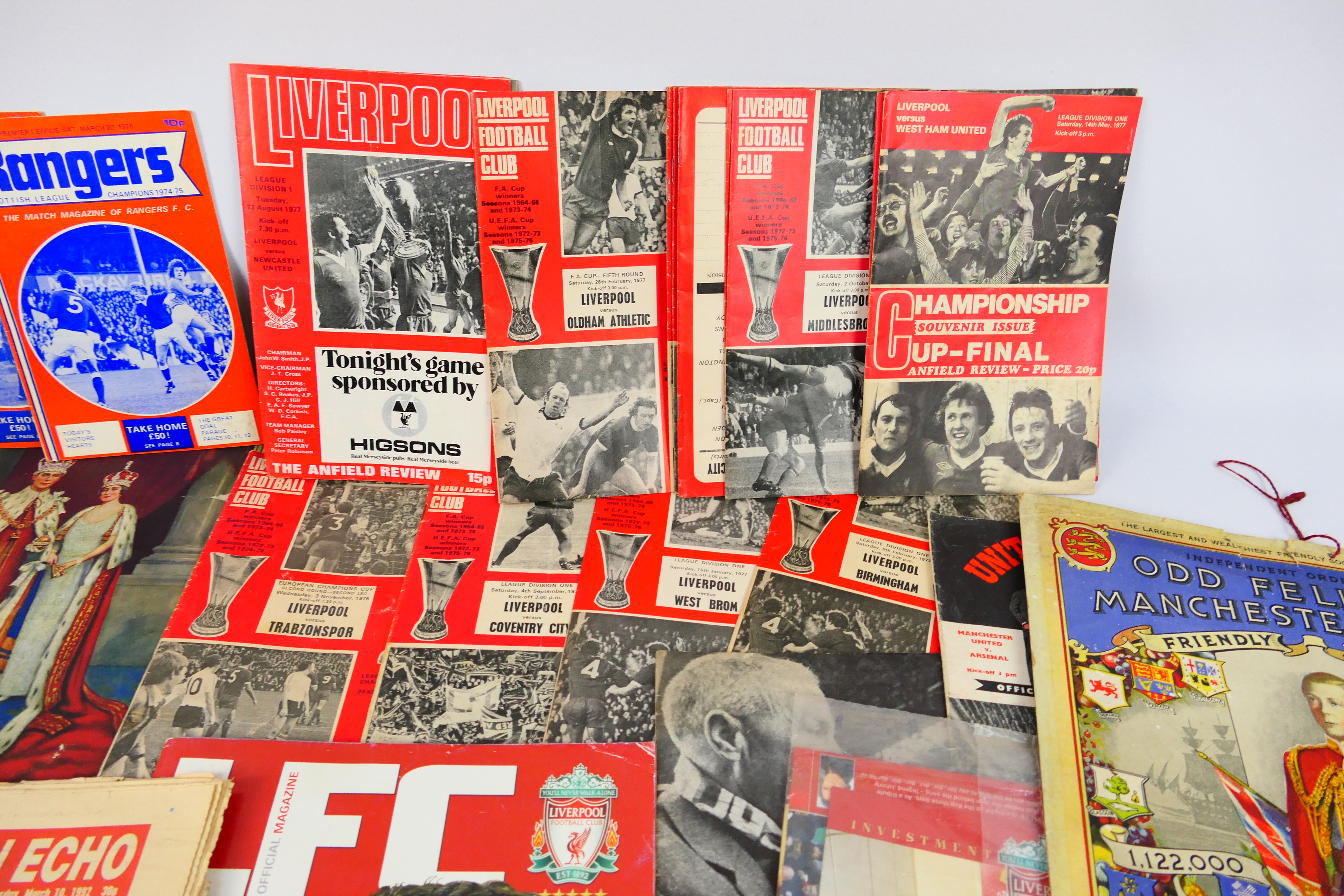 Lot comprising football programmes to include Liverpool and Manchester United, postcards, - Image 4 of 5