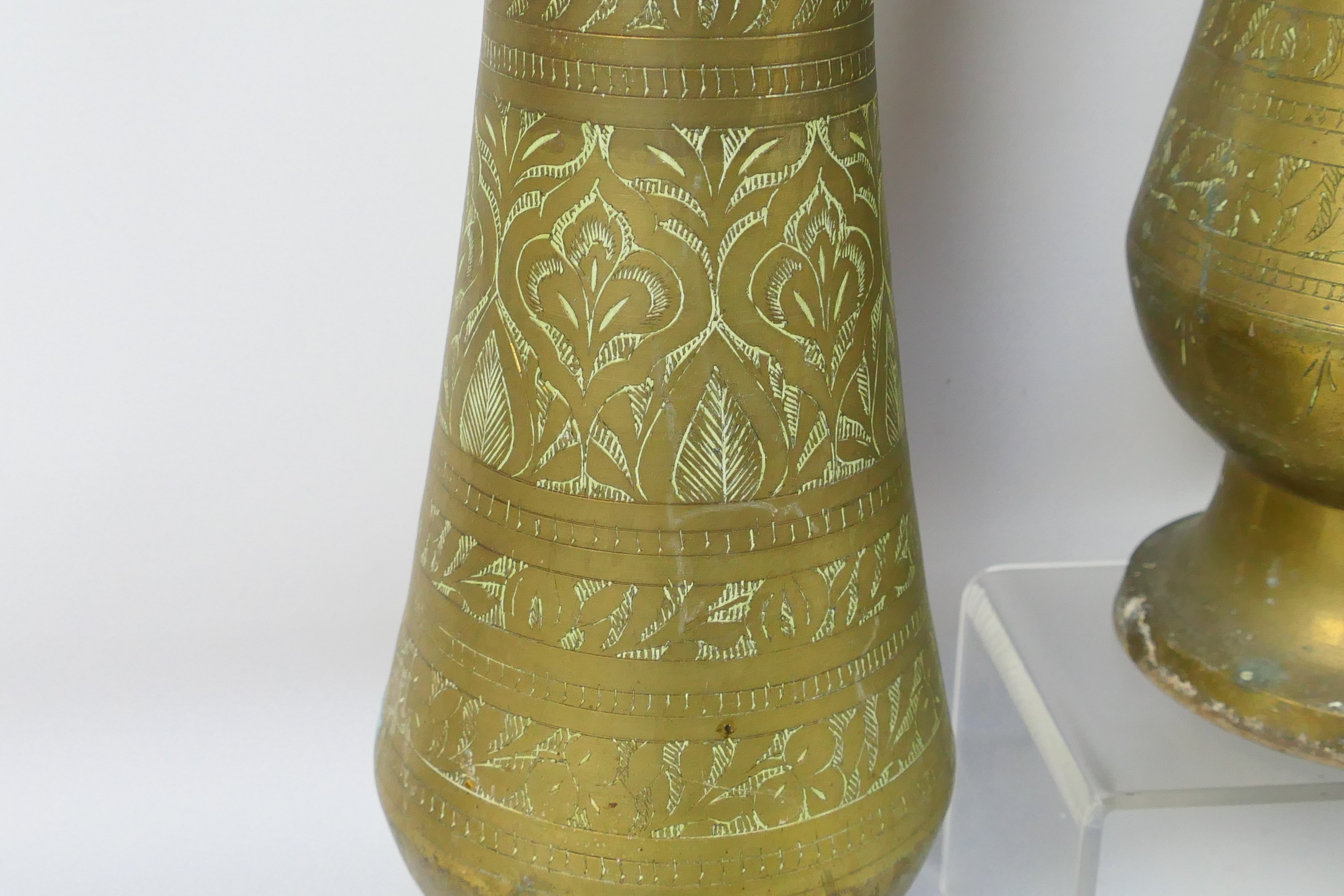 Lot to include four large brass vases with chased decoration, - Image 3 of 7