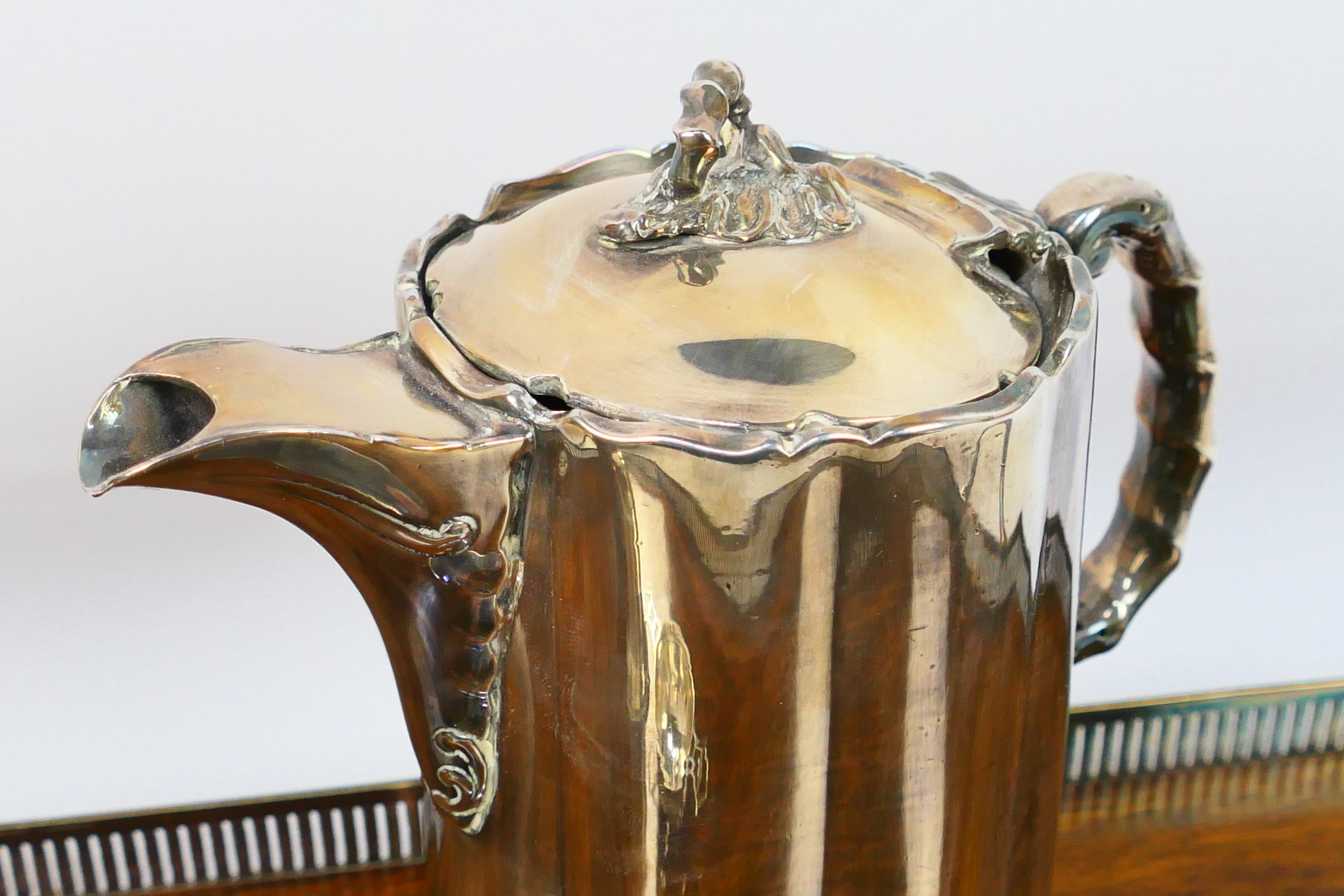 A collection of predominantly silver plated gravy jugs, dish, 2 x jugs, serving tray, - Image 7 of 17