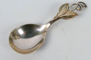 A Danish silver caddy spoon by Carl M Cohr with stylised leaf handle, 1938,