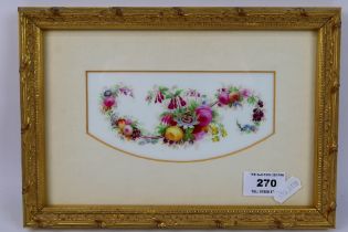 A framed Copeland & Garrett porcelain plaque with hand painted floral decoration,