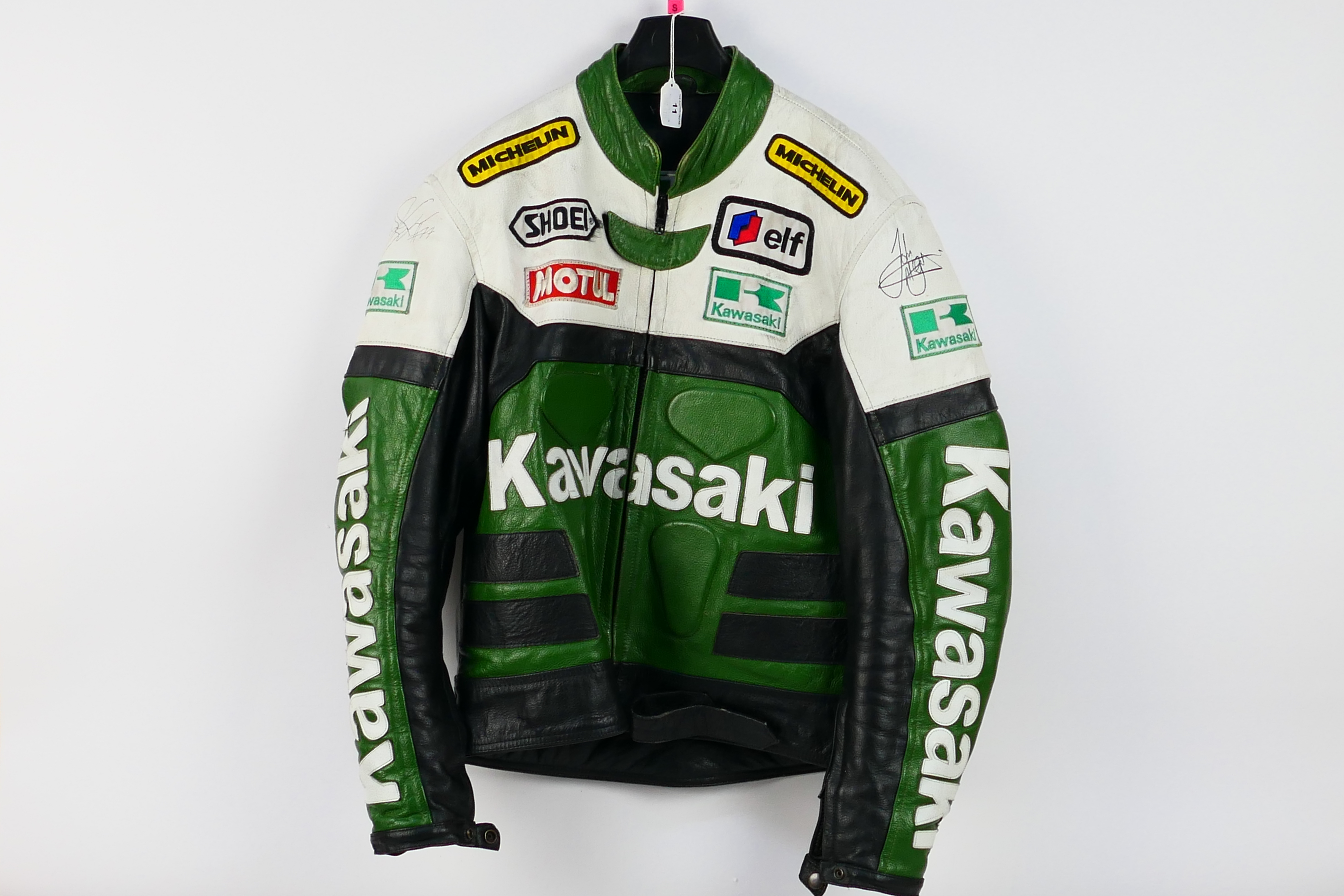 Isle Of Man TT Interest - A signed Kawasaki leather motorcycle jacket,