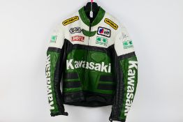 Isle Of Man TT Interest - A signed Kawasaki leather motorcycle jacket,