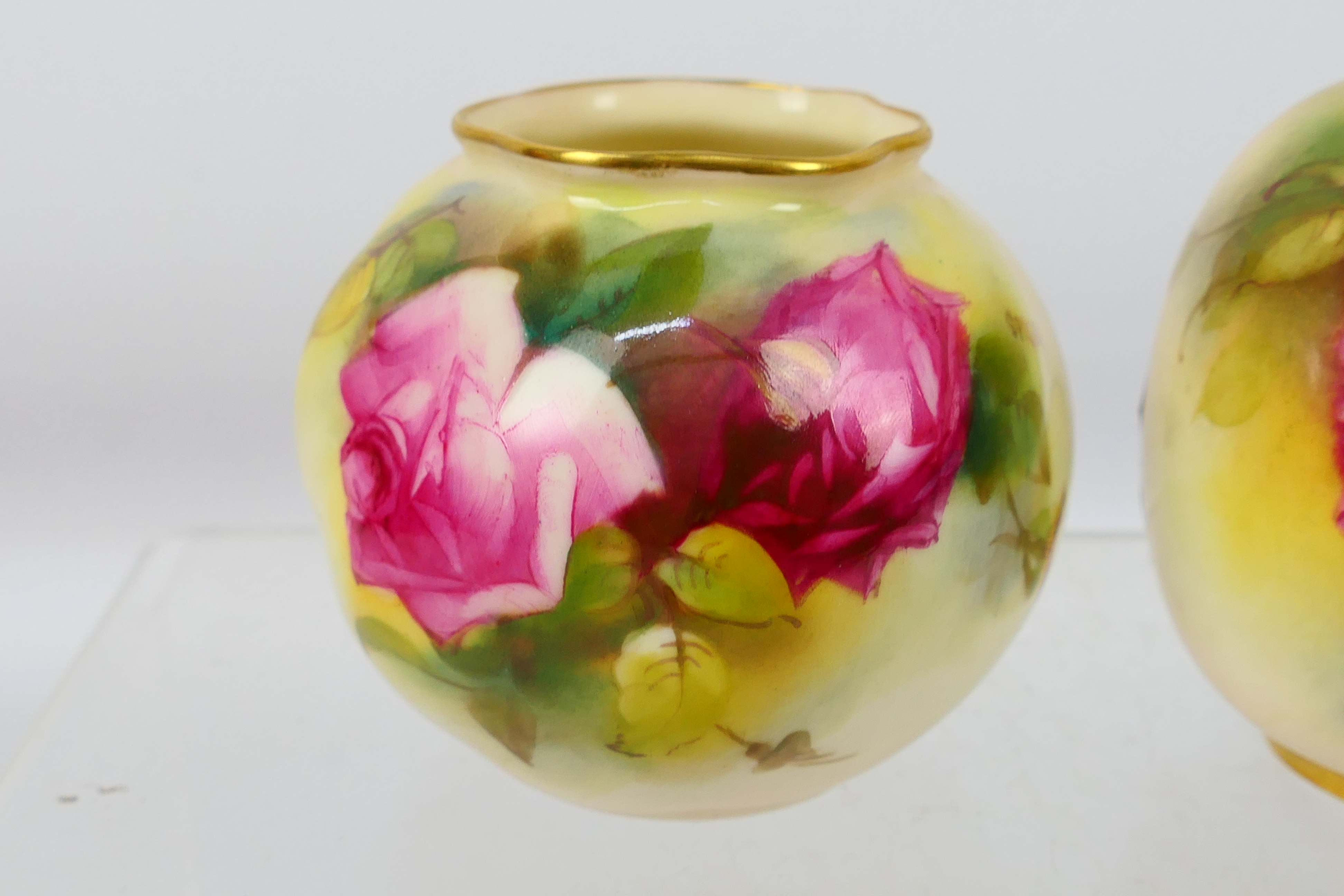 Royal Worcester - Two small vases decorated with roses, one signed for Ethel Spilsbury, - Image 2 of 7