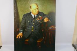 A large canvas print after Douglas Granville Chandor depicting Sir Winston Churchill in the uniform