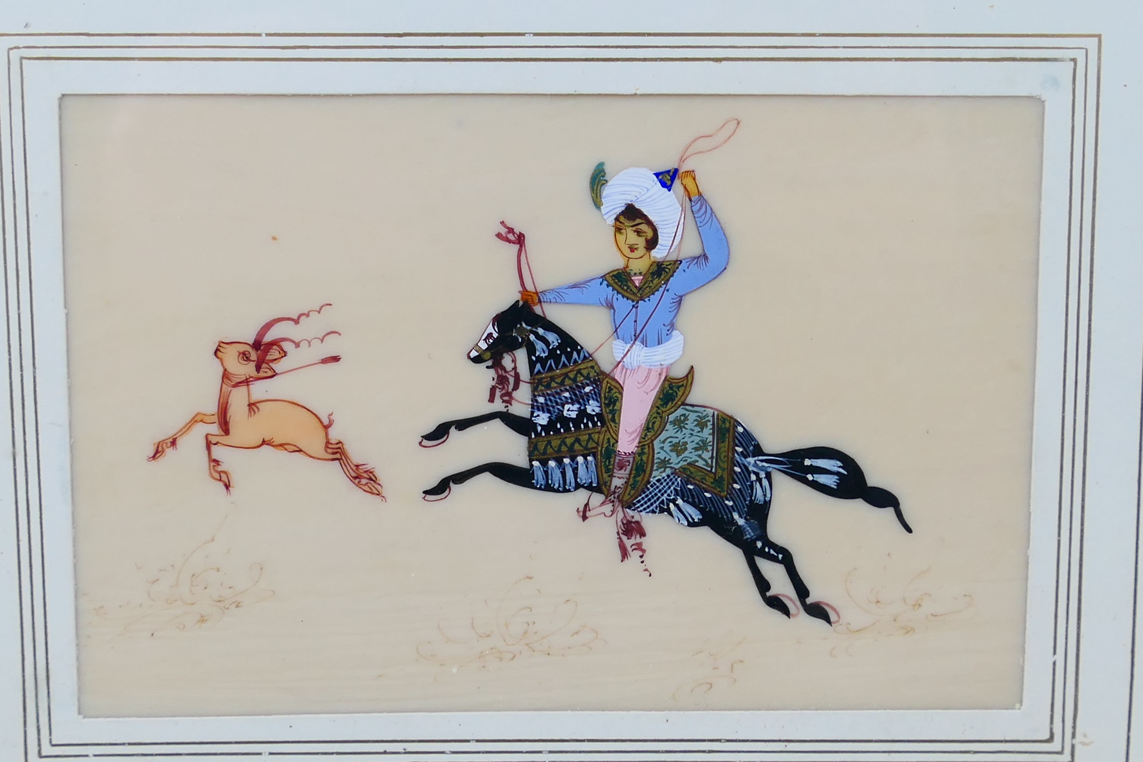 Persian miniature paintings on ivorine, the first depicting a kneeling dervish, signed, - Image 5 of 7