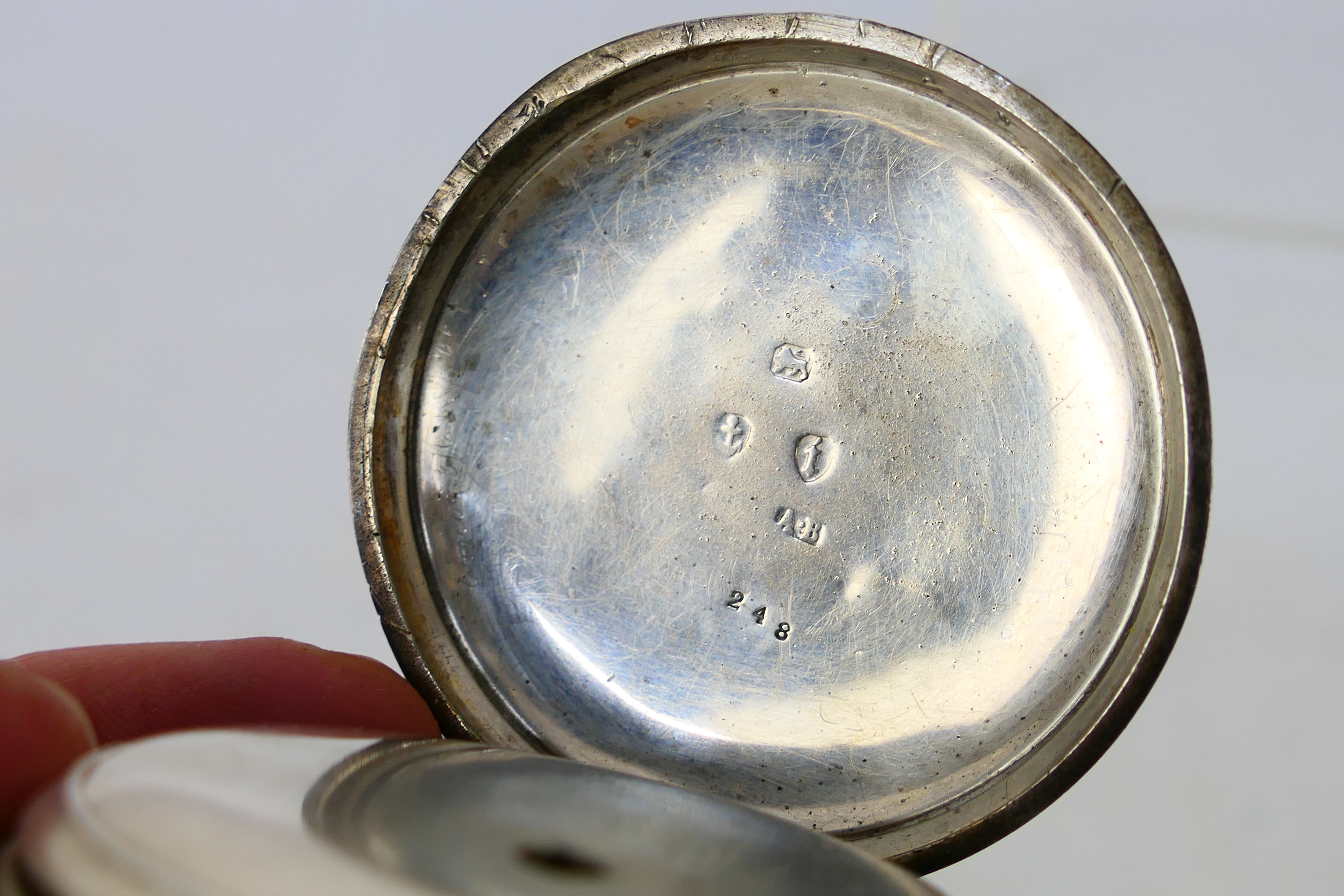 A Victorian silver cased, open face, pocket watch, the case of Birmingham assay 1883, - Image 7 of 9