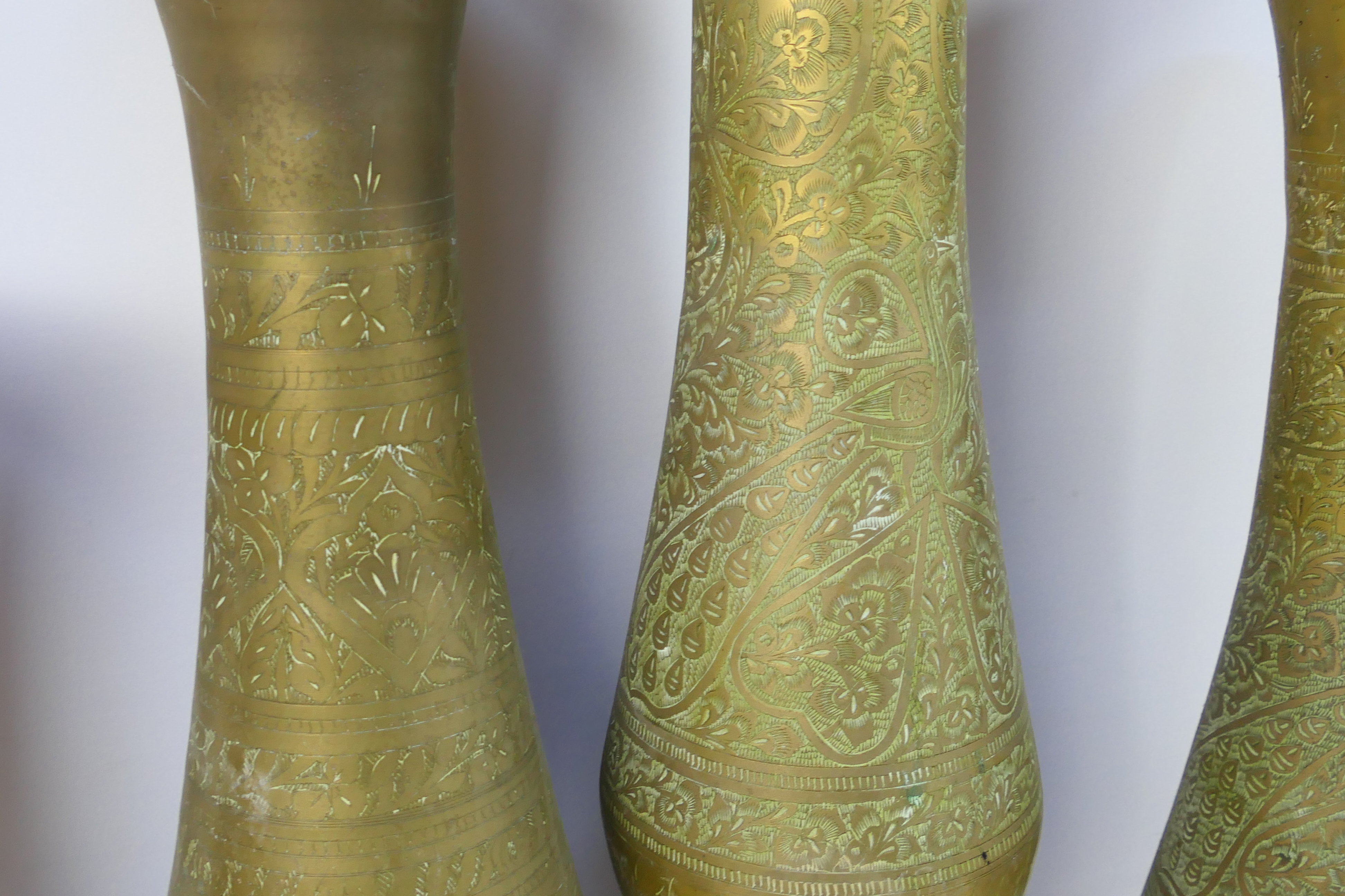 Lot to include four large brass vases with chased decoration, - Image 4 of 7