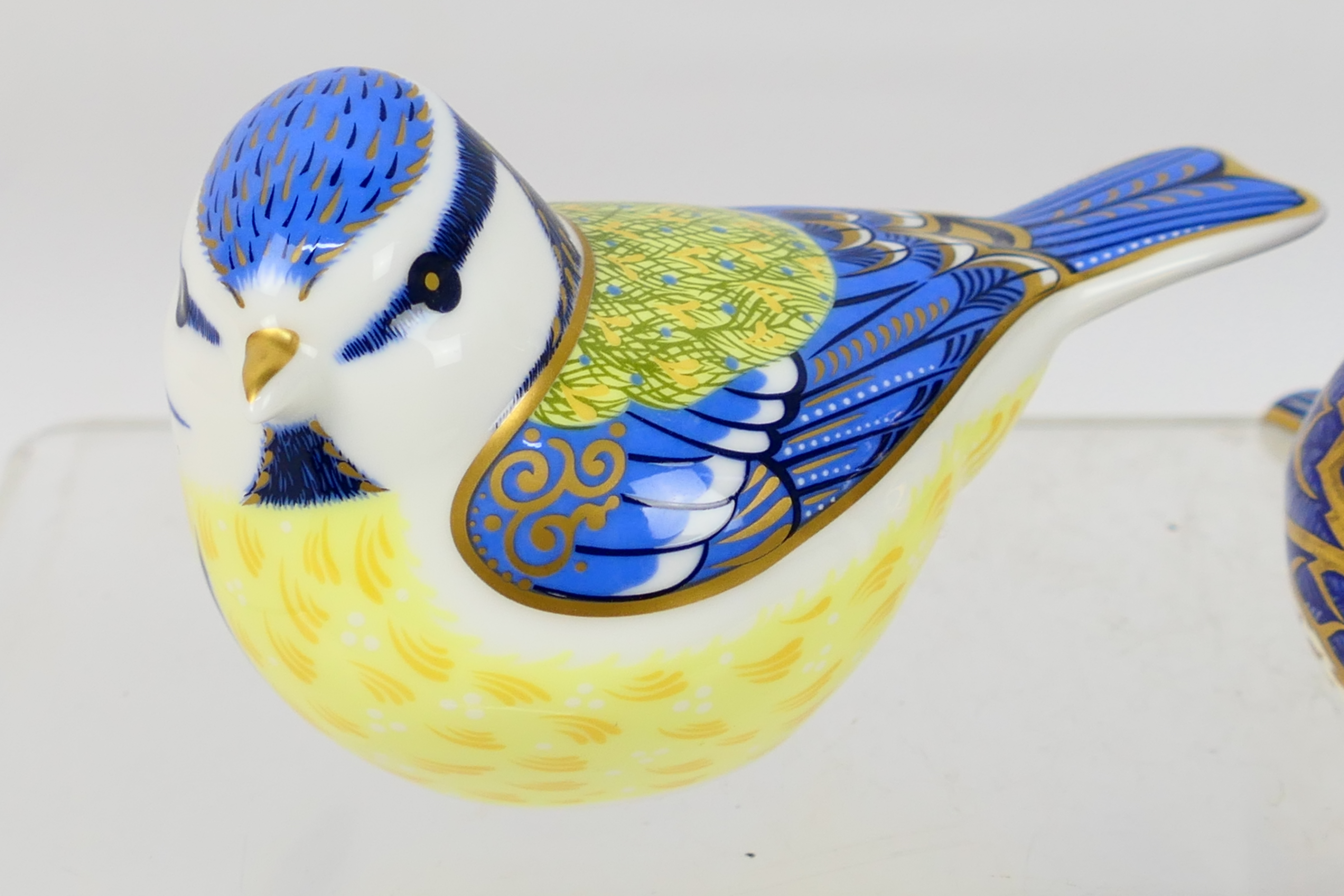 Royal Crown Derby - Three bird form paperweights to include Garden Blue Tit, Chiffchaff and Robin, - Image 2 of 8