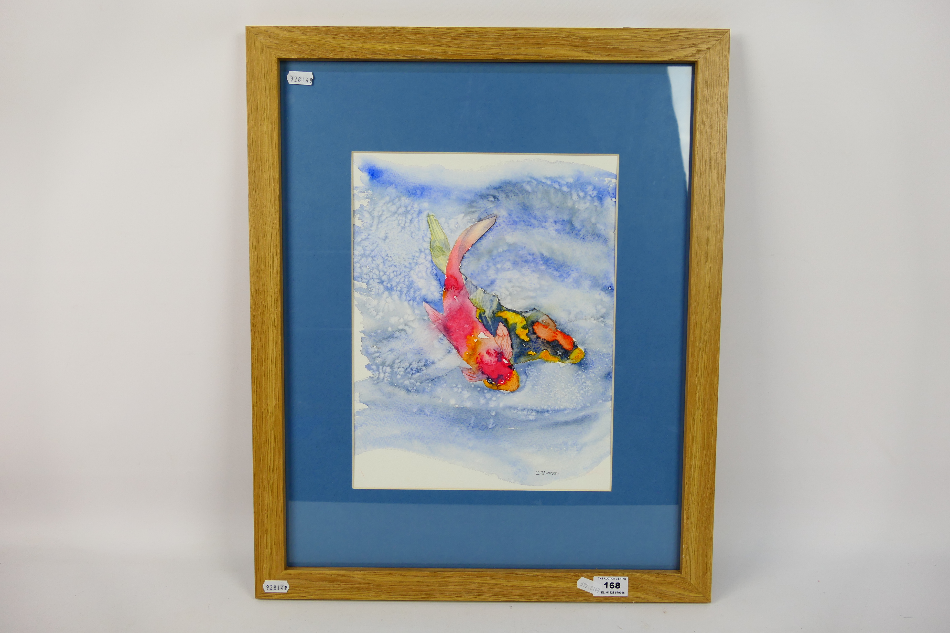A watercolour picture depicting two colourful fish, signed lower right by the artist, - Image 4 of 4