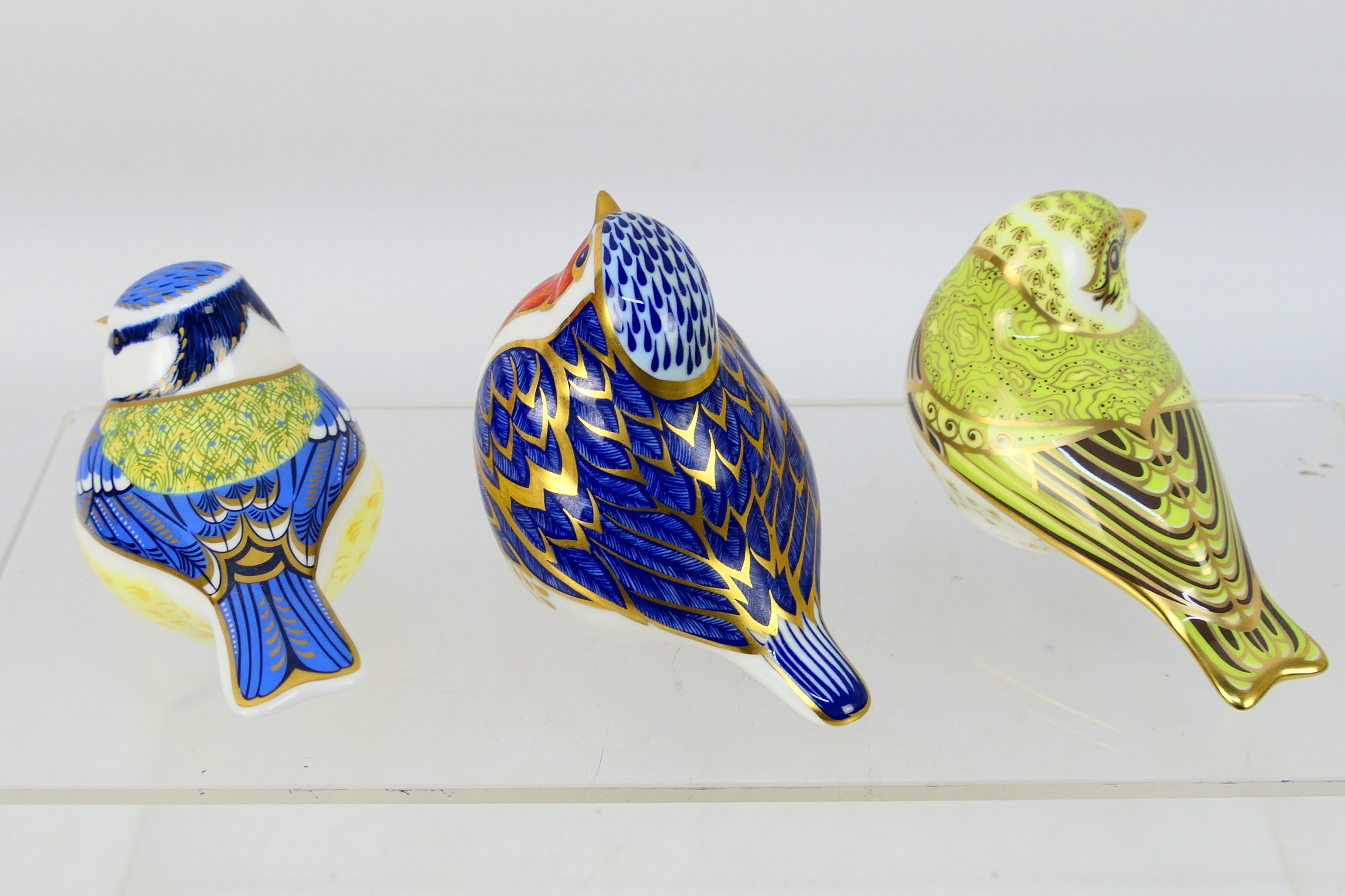 Royal Crown Derby - Three bird form paperweights to include Garden Blue Tit, Chiffchaff and Robin, - Image 5 of 8