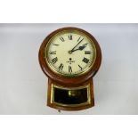 A fusee drop dial wall clock, stained and polished case,