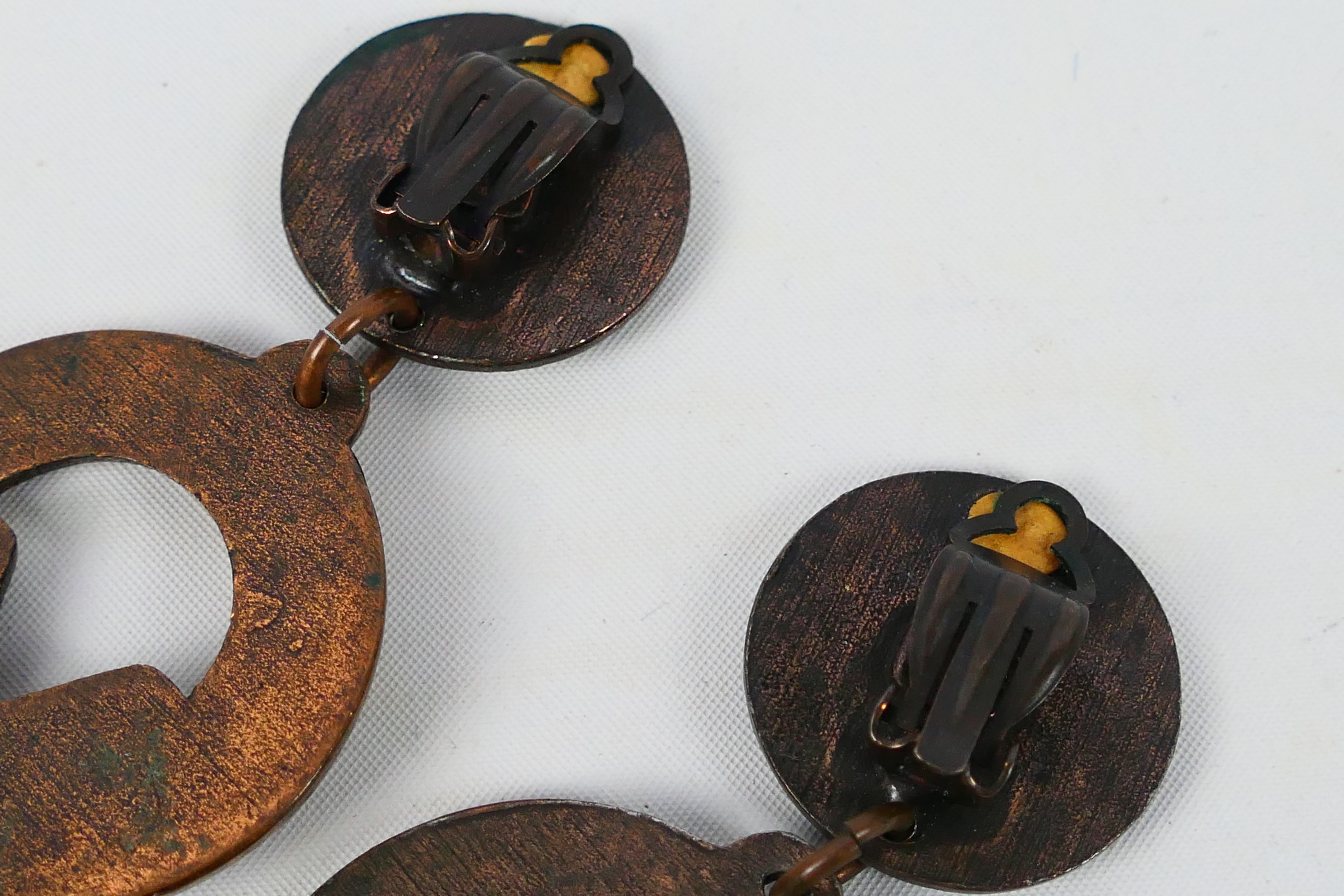 Jean Paul Gaultier - A pair of copper and enamel drop ear clips by Jean Paul Gaultier, - Image 7 of 8