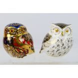 Royal Crown Derby - Two owl form paperweights comprising Athena Owl and Little Grey Owl,