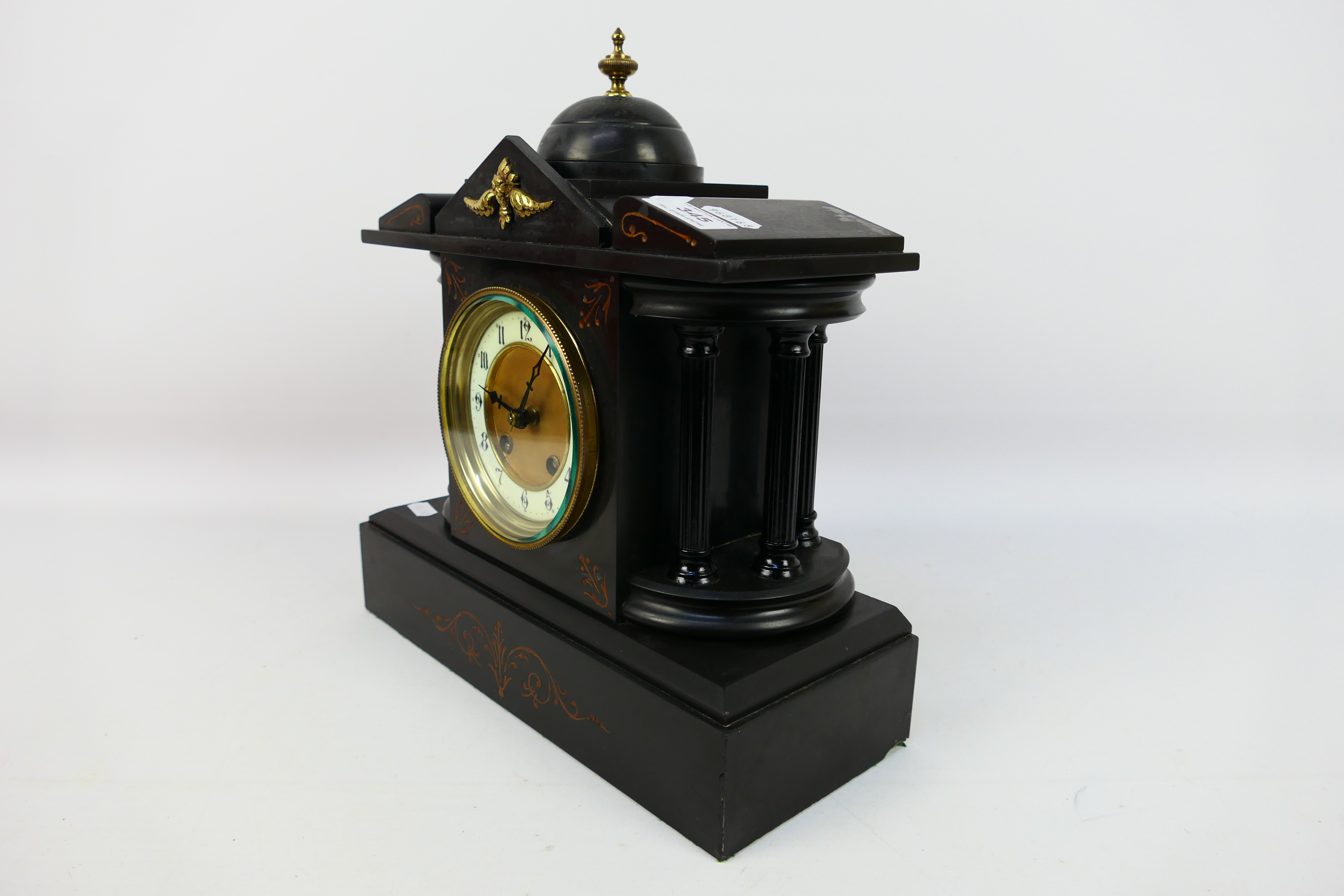 A mantel clock of architectural form, Arabic numerals to a 4" dial, approximately 32 cm (h), - Image 4 of 7