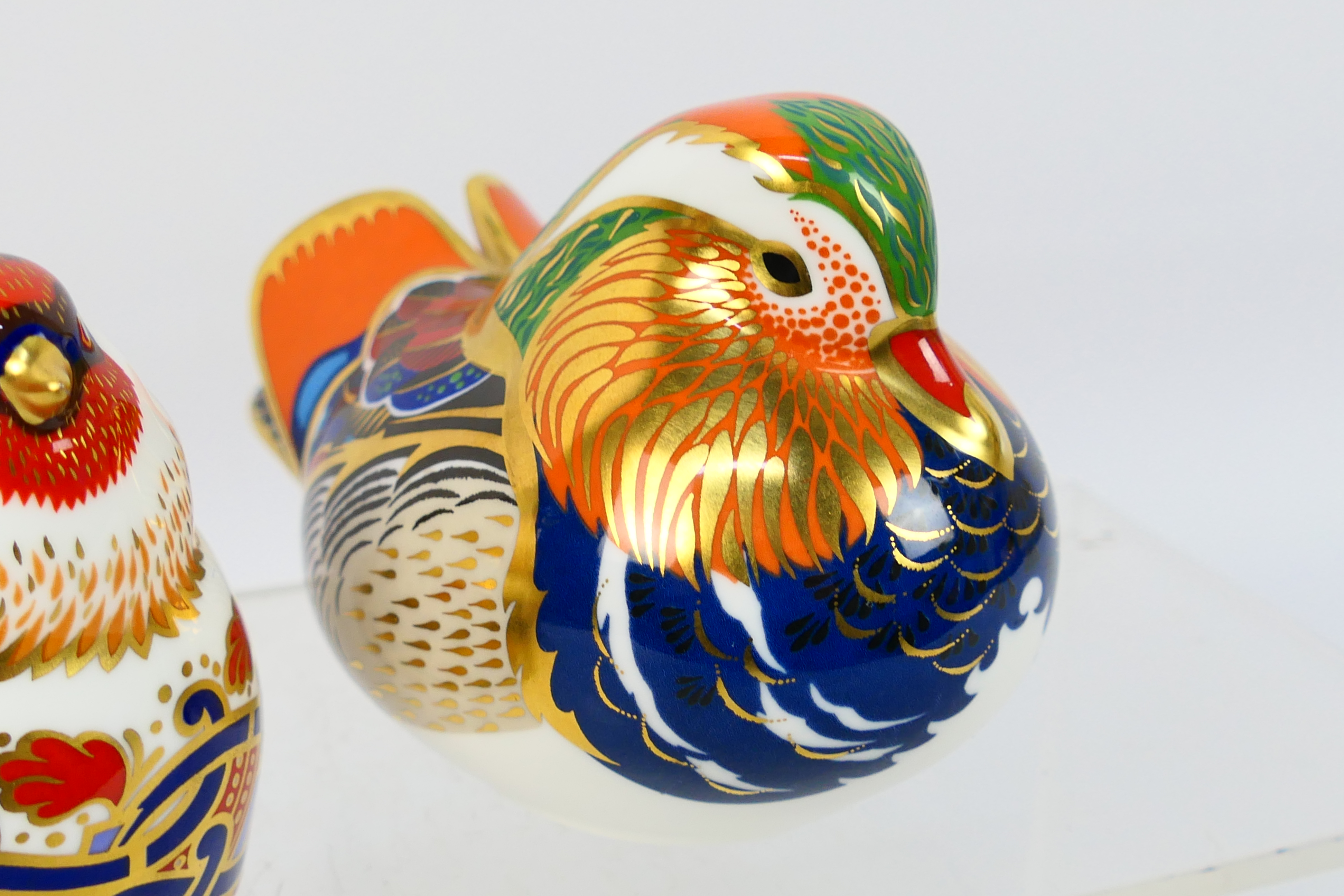 Royal Crown Derby - Two paperweights comprising Mandarin Duck and Goldfinch Nesting, gold stoppers, - Image 3 of 7
