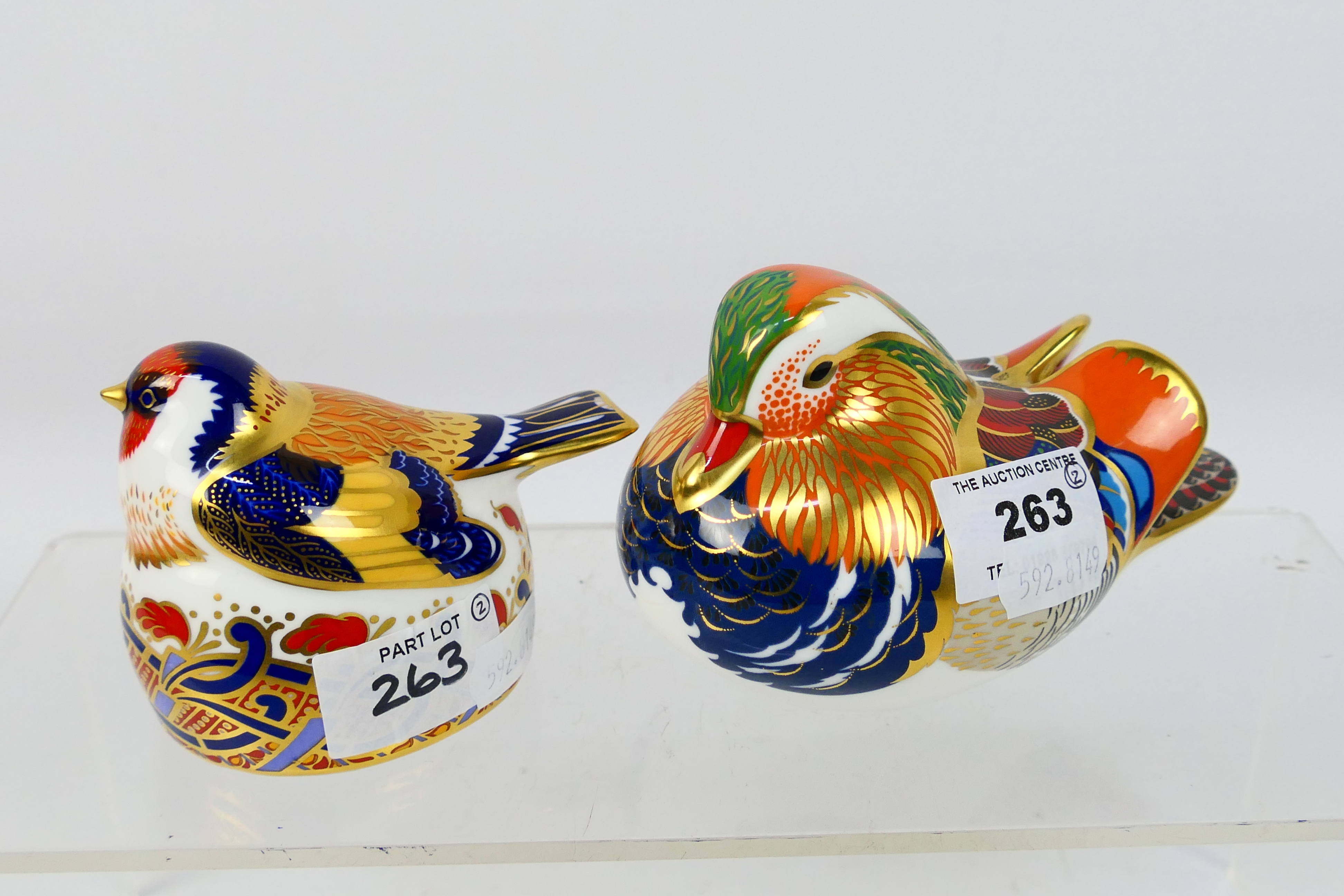 Royal Crown Derby - Two paperweights comprising Mandarin Duck and Goldfinch Nesting, gold stoppers, - Image 4 of 7