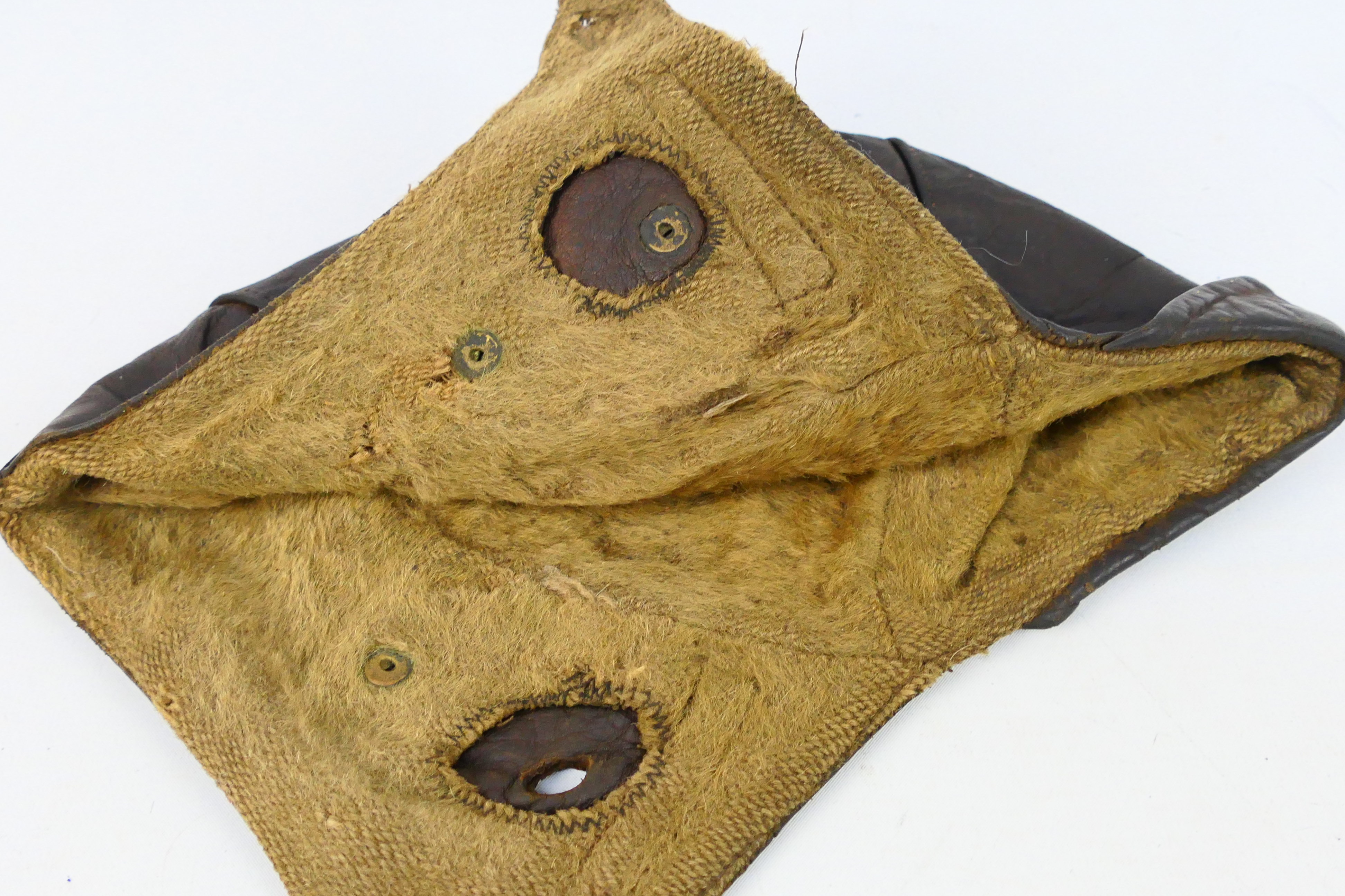 A World War One (WW1 / WWI) period leather flying helmet, RFC Mk1 style in brown leather, unmarked. - Image 6 of 10