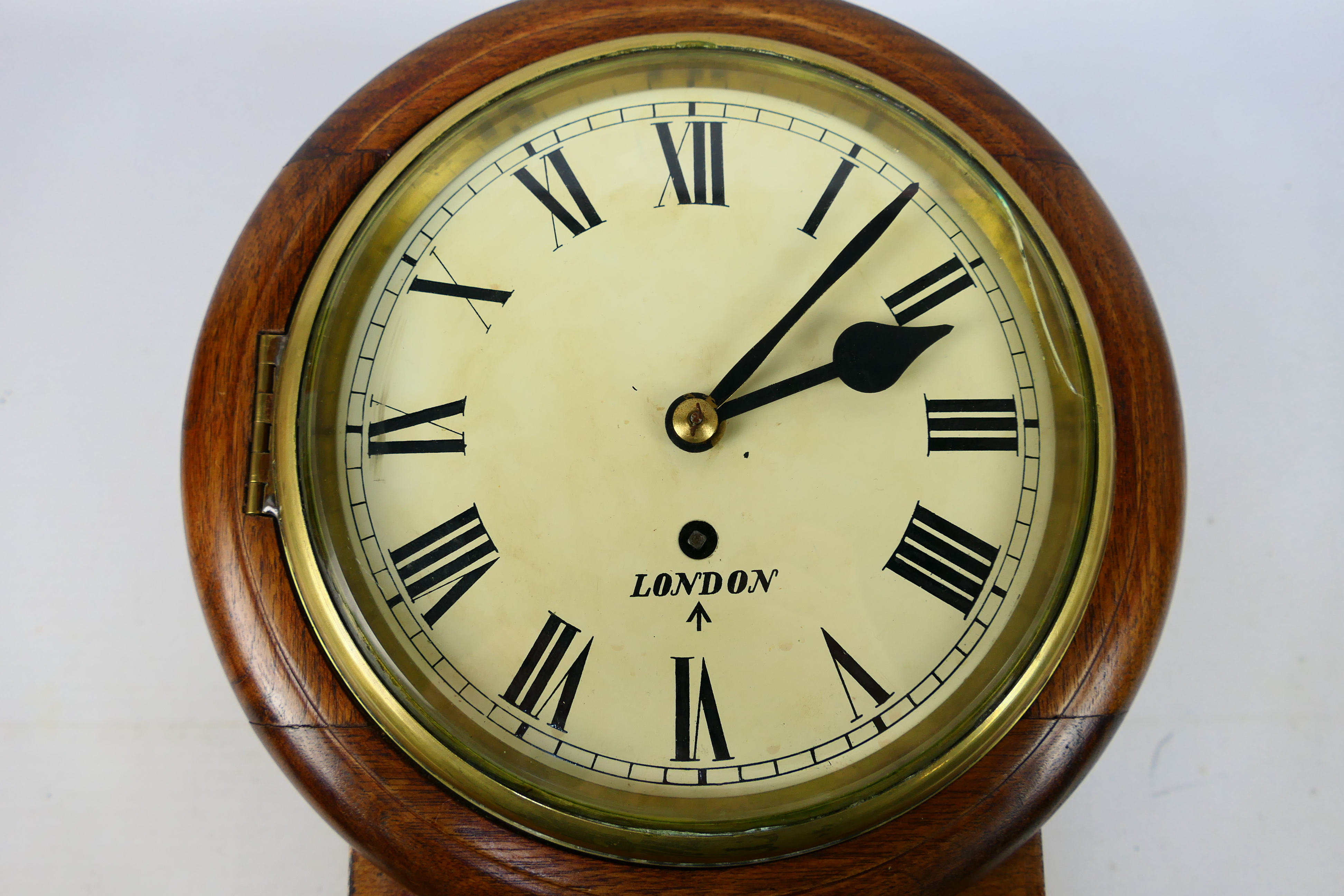 A fusee drop dial wall clock, stained and polished case, - Image 2 of 10