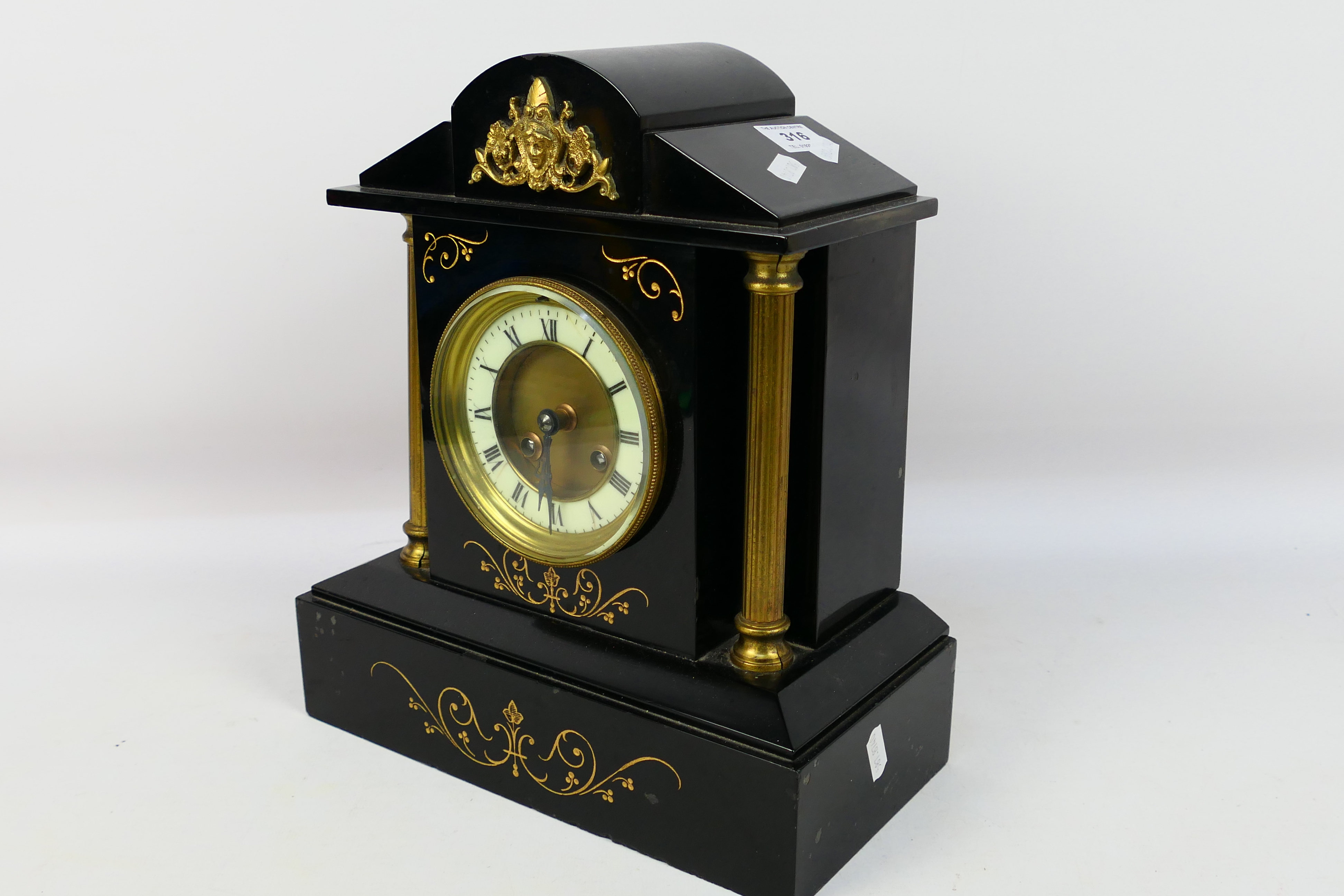 A 19th century black slate mantel clock of architectural form, - Image 7 of 10