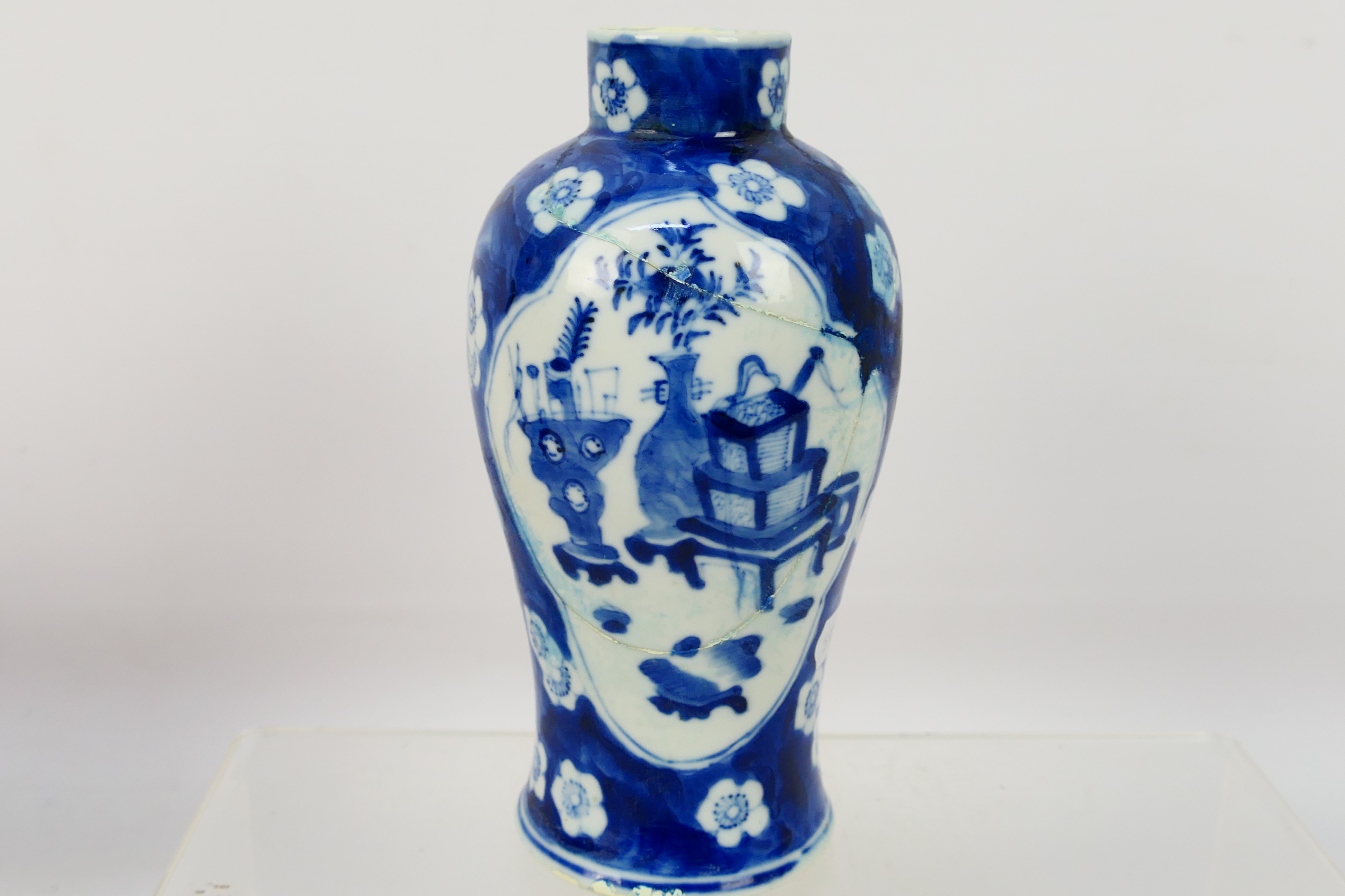 A Chinese blue and white jar and cover, decorated with prunus, - Image 12 of 23