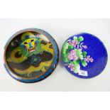 A Chinese cloisonne bowl, the exterior with confronting dragons and flaming pearl,