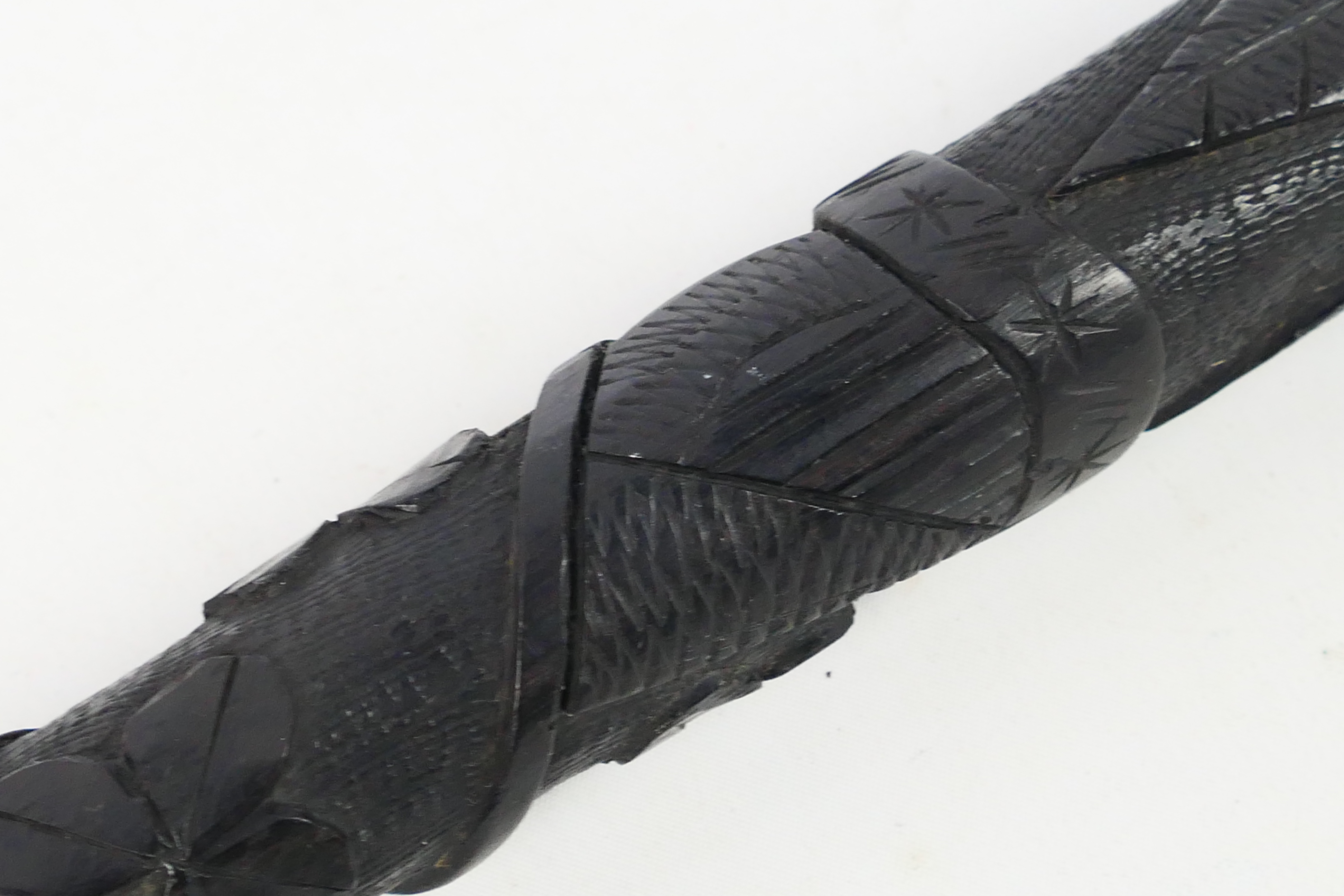 An Irish bog oak truncheon, carved with harp and shamrocks, approximately 24 cm (l). - Image 6 of 8