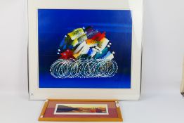 An abstract acrylic picture, signed lower right by the artist, mounted and framed under glass,