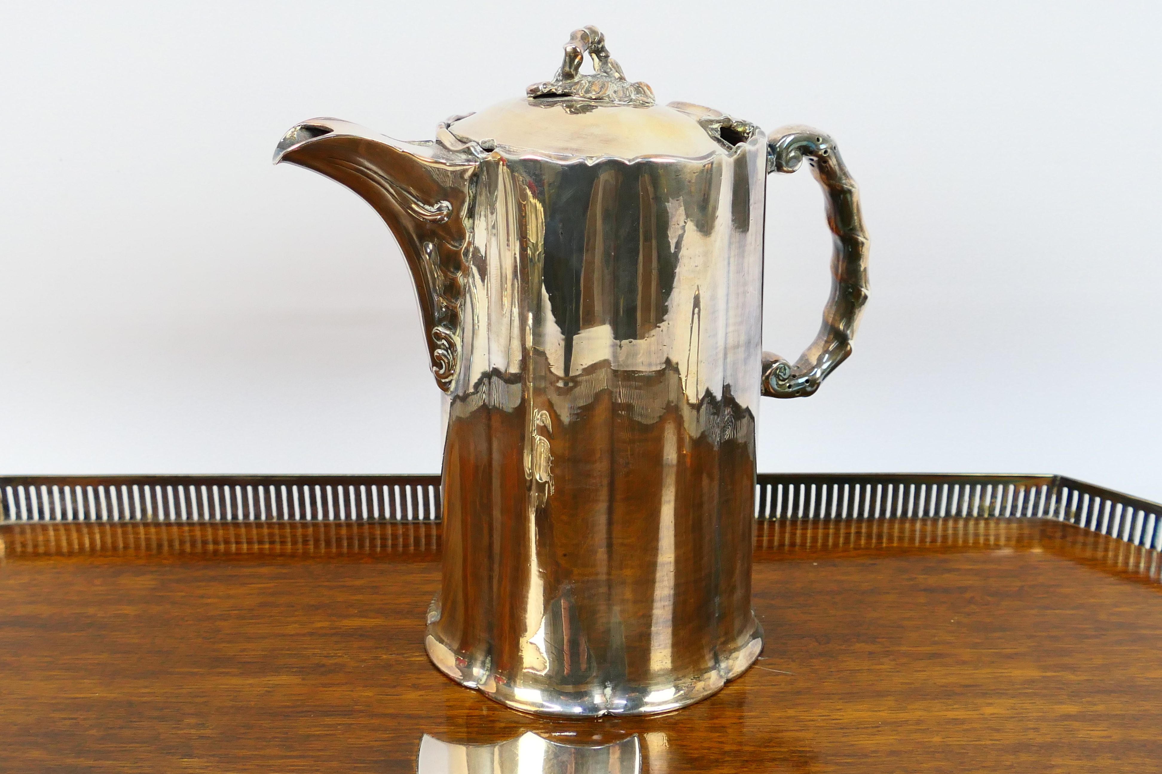 A collection of predominantly silver plated gravy jugs, dish, 2 x jugs, serving tray, - Image 6 of 17