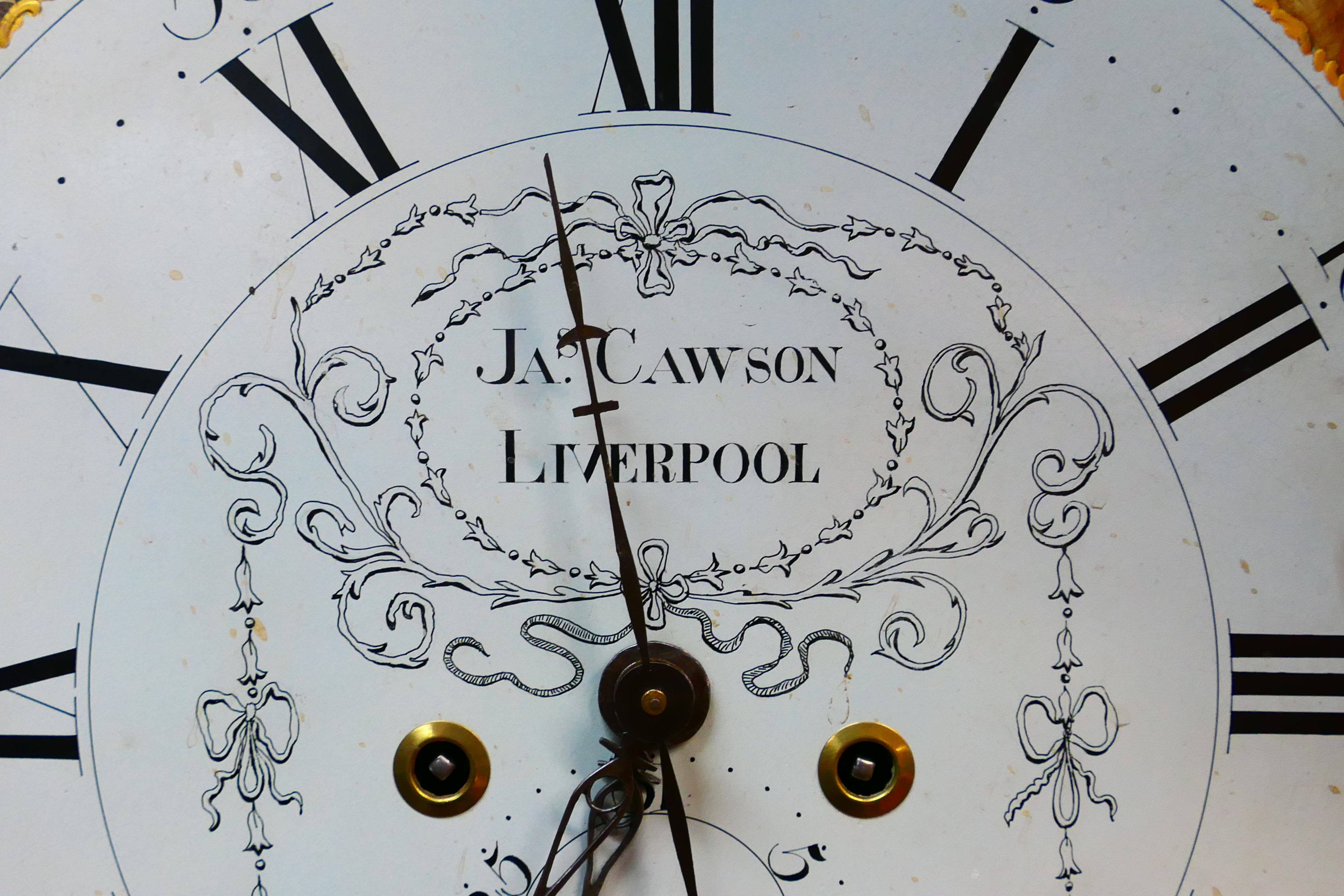 A late 18th century mahogany-cased 8-day longcase clock, signed to the arched, painted, - Image 14 of 34