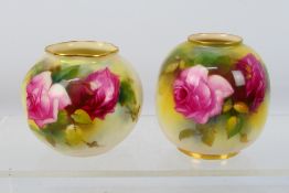 Royal Worcester - Two small vases decorated with roses, one signed for Ethel Spilsbury,