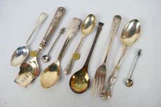 Lot to include two Edwardian salt spoons, the bowls formed from Two Annas coins,