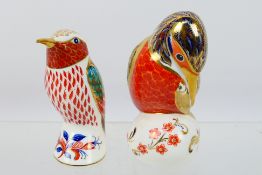 Royal Crown Derby - Two bird form paperweights comprising Kingfisher and Hummingbird, gold stoppers,