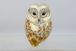 Royal Crown Derby - An owl form paperweight, Winter Owl, gold stopper, approximately 11 cm (h).