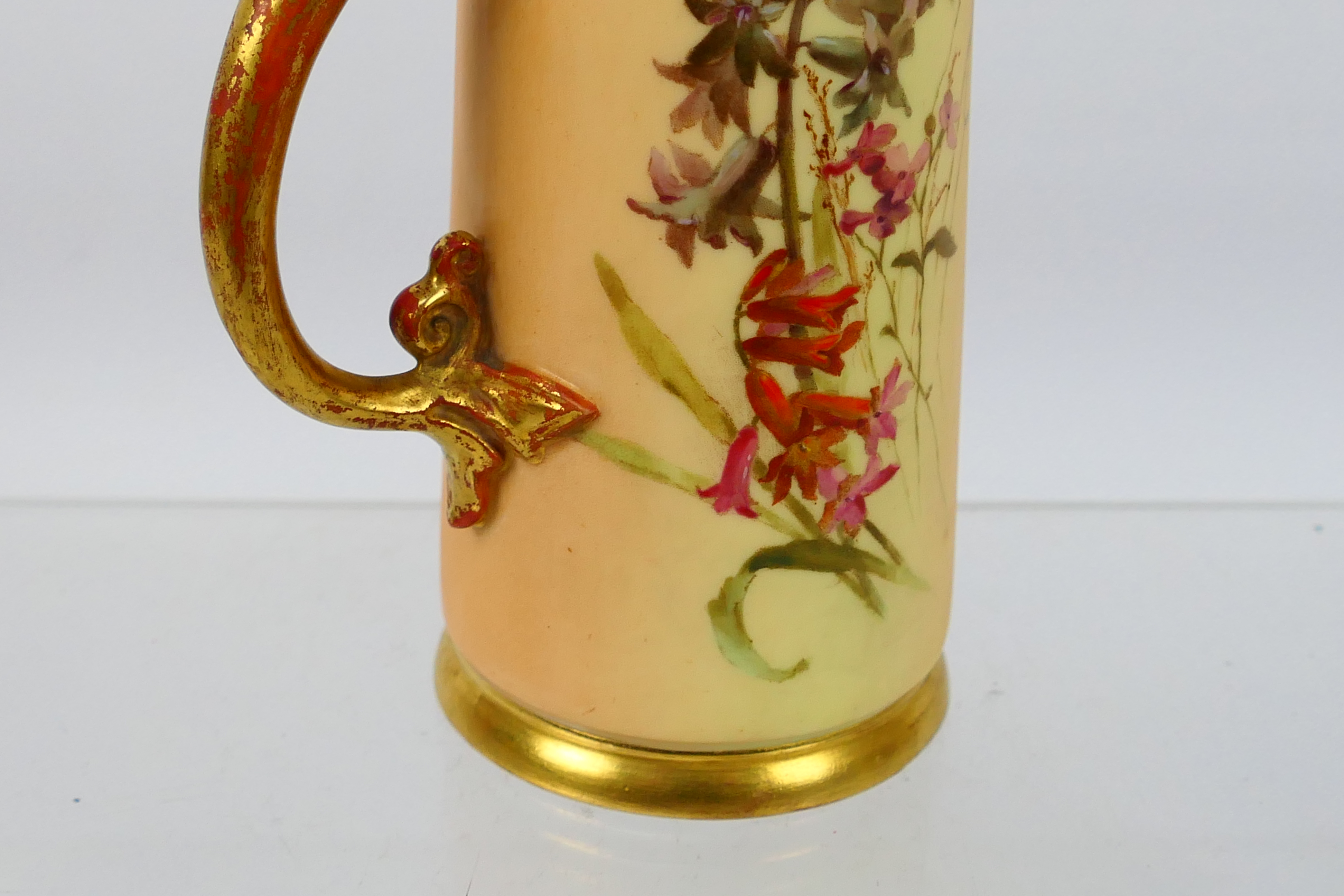 A late Victorian Royal Worcester blush ivory and gilt jug, shape 1229, - Image 6 of 7