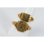 Two 9ct yellow gold signet rings, the first size W, the other O, approximately 7.9 grams.